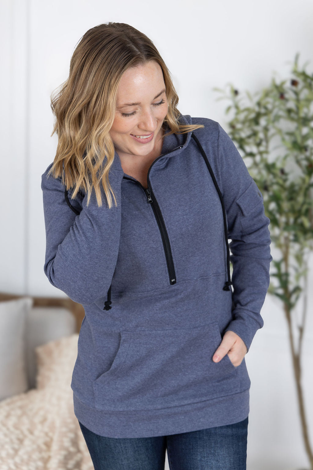 Pixie Pocket Halfzip Hoodie - Heathered Navy